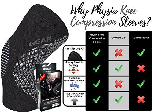 Physix Gear Knee Compression Sleeve for Men & Women - Best Compression Knee Brace for Walking, Running, Gym, Basketball, W...