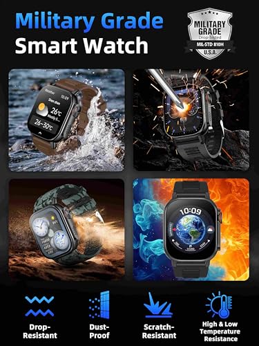 KPEP Military Watches for Men (2 Straps), 2.01" Fitness Tracker Watch with LED Flashlight, 100 Days Battery, Compass, SpO2...