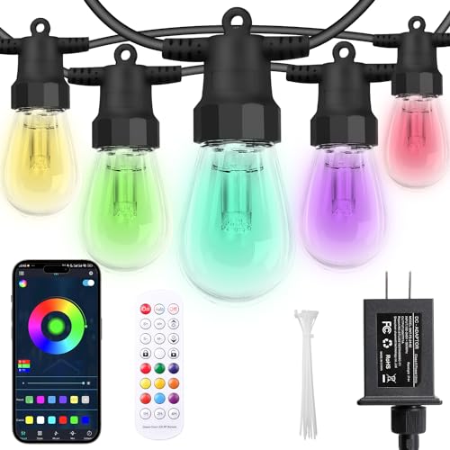 Outdoor String Lights 50FT, Outdoor Lights for Patio with 20 Dimmable RGBW LED Bulbs, IP66 Waterproof Shatterproof, with A...