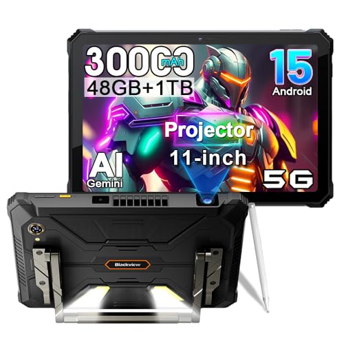 Blackview Active 12 PRO Projector Tablet,Android 15 Rugged Tablet,48GB RAM+1TB ROM, 30000mAh Dual 5G 11'' Display Outdoor ...