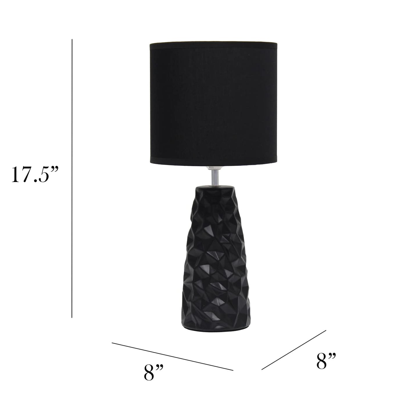 Simple Designs LT2083-BLK Ceramic Table Lamp, 8inD x 8inW x 17.5inH, Black