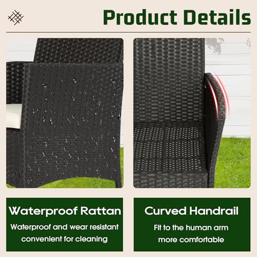 FDW | 4-Piece Patio Furniture Set | Black | Outdoor Wicker Furniture with Coffee Table | Modern Rattan Chairs Conversation...