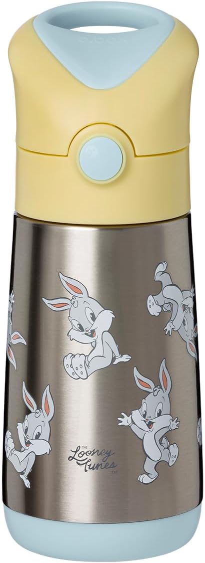 Looney Tunes by b.box 12 oz Insulated Kids Water Bottle: Keeps Drinks Cold up to 8 Hours, Warm up to 6 Hours. Triple Wall Stainless Steel Kids Drink Bottle w/Free Flow Silicone Straw Top