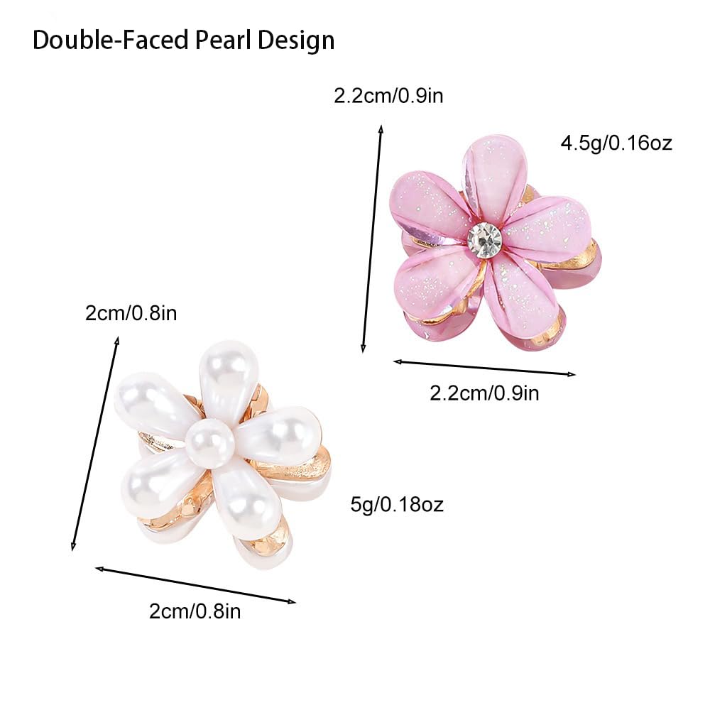 PreciRise 4 Pcs Small Mini Pearl Claw Clips with Flower Design, Sweet Artificial Bangs Clips Decorative Hair Accessories for Wom