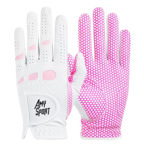 Amy Sport Golf Gloves Women Left Hand Right All Weather Rain Grip Value 2 Pack, Ladies Soft Pink Glove Lh Rh Both Hand Fit...