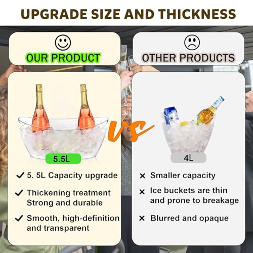 Ice Buckets for Parties, 2pcs Acrylic Champagne Beverage, Drinks Buckets Tub for Cocktail Bar, 5.5L Ice Bucket for Christm...