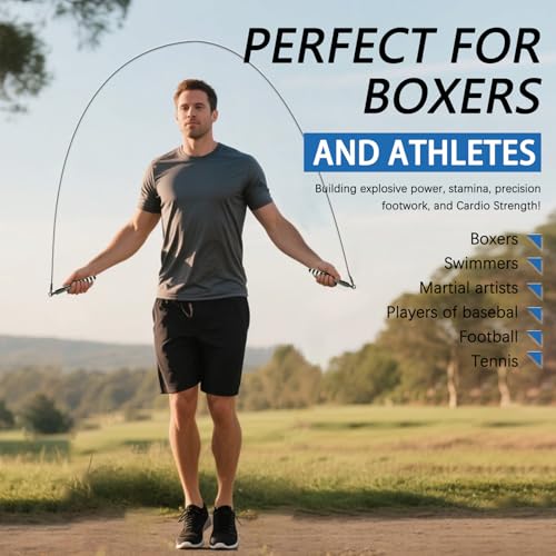 MOGOLD Speed Jump Rope with Weights - Interchangeable 2mm & 5mm Dual Cables Fast-Clip System for CrossFit, Double Unders, ...