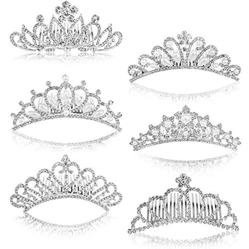 Lyellfe 6 Pack Girls Tiara Crown, Silver Crystal Tiaras and Crowns with Comb, Elegant Princess Queen Rhinestone Headband H...