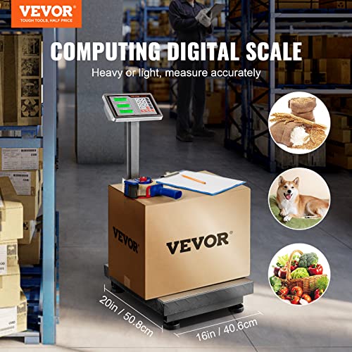 VEVOR Computing Digital Platform Scale, 660 lbs Load, 0.1 lbs Accuracy Computing Floor Scale with LB/KG, Tare, Price Calcu...