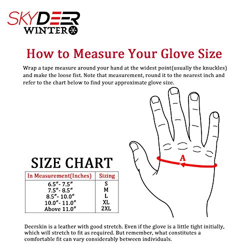 SKYDEER Waterproof and Windproof Genuine Deerskin Leather Ski Gloves with 150G 3M Thinsulate Insulation (SD8648T)