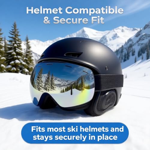 ROMRLD Ski Goggles - REVO Anti-Fog Lens, UV400 Protection, TPU Frame, for Men & Women (Silver & Gray Lens)