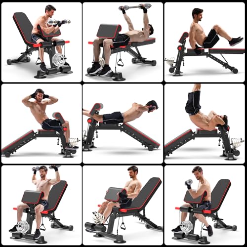Adjustable Weight Bench - Utility workout Benches for Exercise, Free Installation Design for Portable Fitness Strength Tra...