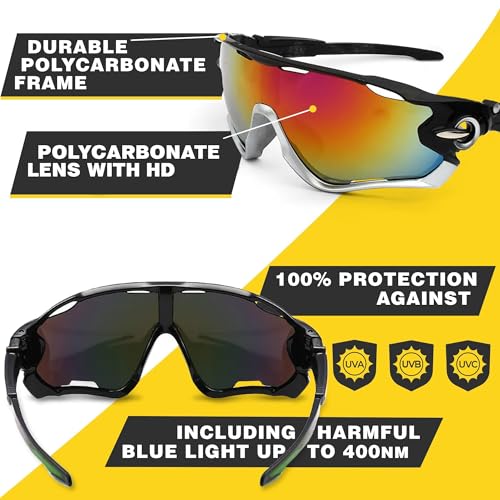 2 Pcs Sport Sunglasses Men - Lightweight & Flexible Running Glasses for Men and Women, Secure Fit, Scratch-Resistant Lense...