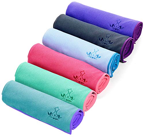 Heathyoga Hot Yoga Towel Non Slip, Microfiber Non Slip Yoga Mat Towel, Exclusive Corner Pockets Design, Dual-Grip, Sweat A...