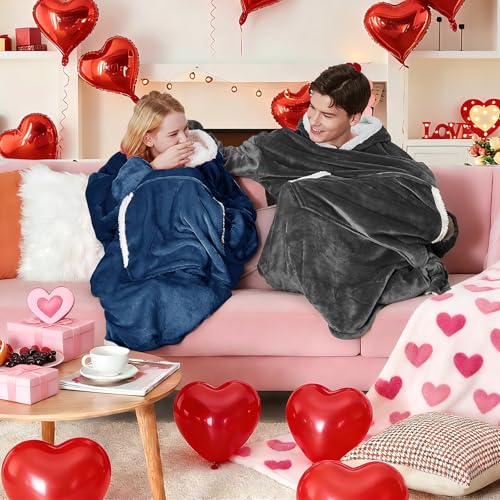 yescool Wearable Blanket Hoodie, Flannel Sherpa Fleece Blanket Sweatshirt for Adults Women Men,One Size Fits All