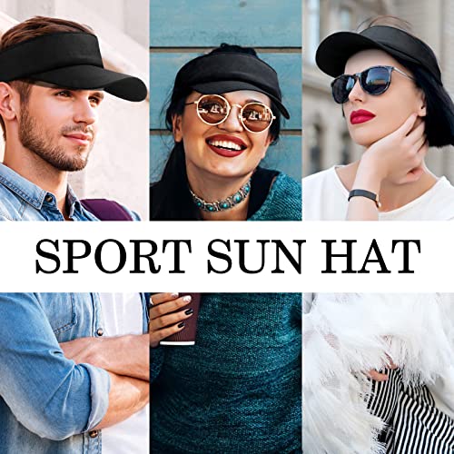 24 Pieces UV Protection Visors for Women Men Sports Outdoor Sun Visor Hat Black Visor Adjustable Beach Cap for Outdoor Ten...