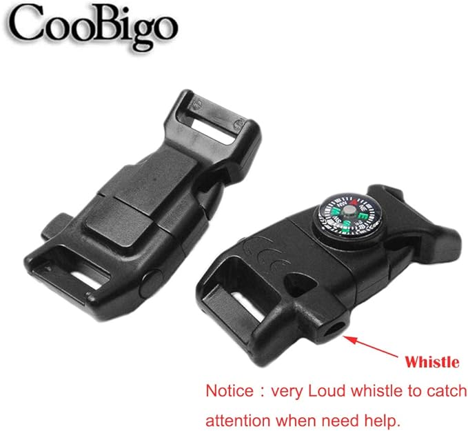 5/8 Inch Compass Flint Scraper Fire Starter Whistle Buckle Paracord Bracelet Outdoor Camping Emergency Survival Travel Kits