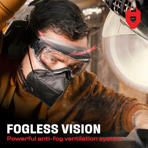 NoCry Anti Fog Safety Goggles for Men and Women with Premium Anti Scratch Coating - Vented Panoramic Lab Goggles; ANSI Z87...