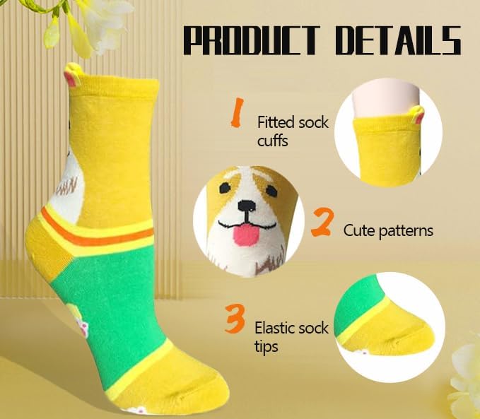Chalier Womens Funny Socks Cozy Cute Printed Patterned Fun Sock Novelty Cat Dog Socks for Women, Color/Style 1