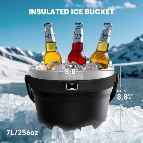 COKTIK 7L Insulated Ice Bucket with Lid，Double Wall Vacuum Stainless Steel Beverage Bucket Keeps Frozen Longer，Holds 6 Lon...