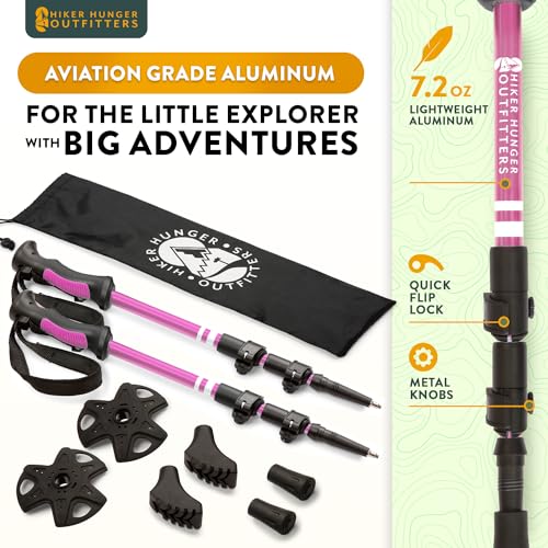 Kids Hiking Poles by USA Brand - Lightweight Collapsible Kids Walking Stick w/Quick Adjustable Flip Locks