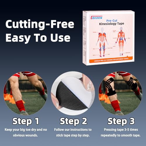 IEADEN Precut Kinesiology Tape for Knees, 10 Pcs, Upgraded, Knee Support & Stability, Knee Pain Relief Athletic Tape - Wat...