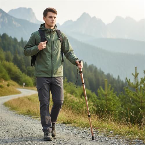 Adjustable from 33‘’ to37‘’Walking Cane Hiking Poles Climbing Snowingshoeing Pole with Ergonomic Handle，Brown and Black fo...