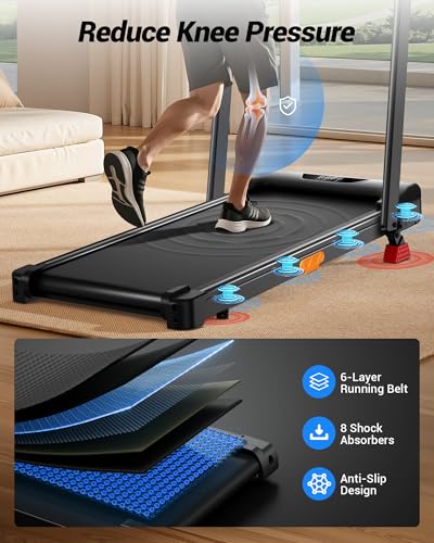 CURSOR FITNESS 15% Incline Walking Pad Treadmill with Handle Bar - 0.6-6.2MPH Quiet Foldable Treadmill for Home Office Und...
