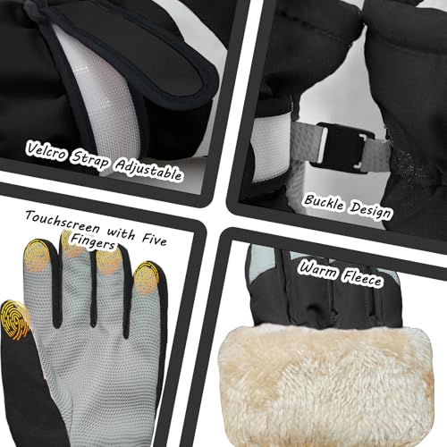 Kids Winter Snow Ski Gloves for Boys Girls Children Snowboard Waterproof Thermal Fleece Gloves for Cold Weather