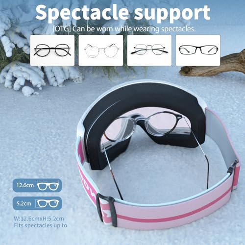 findway OTG Ski Goggles, snow/Snowboard Goggles for Men, Women Youth [Upgraded] Fit for All Helmet - Anti fog & glare & UV