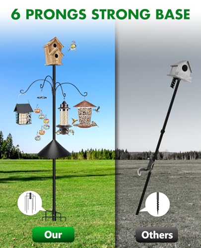 304 Stainless Steel Pole Stabilizer Stand Base: Heavy Duty with 6 Sharp Prongs for 0.7" to 1.1" Outdoor Bird Feeder House ...