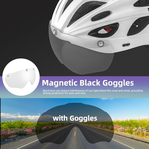 ROCKBROS Bike Helmet for Adult Men Women with Suggested Fit 58-65cm, Detachable Magnetic Goggles & Sun Visor, Lightweight ...