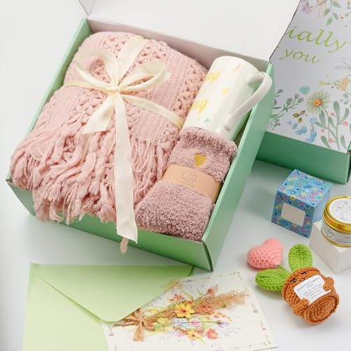 TOYIYAR Self Care Gift Basket for Women - Recovery Gifts for Her,Get Well Soon Gift Box with Blanket, Cozy Socks, Candle, ...