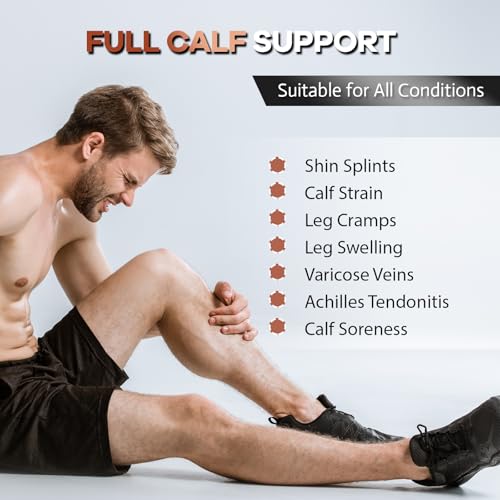 Copper Calf Compression Sleeves for Men & Women - High Stretch Graduated Compression with Anti-Slip Grip | Breathable & Sm...