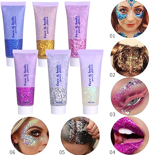 PAQIMAN Gold Body Glitter,Sparkling Neon Outfit Party Holographic Sequins Paint Body Glitter Gel Makeup. (02# Gold)
