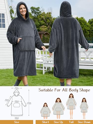 Wearable Heated Blanket Hoodie with 16000 mAh Battery,Cordless Heating Throw,Electric Shawl Robe with Sleeves,Gift for Family