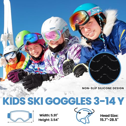 Keary Kids Ski Goggles for 3-14 Snowboard Goggles Kids Toddler Boys Girls Youth Snow Goggles 100% UV Protection Anti-Fog