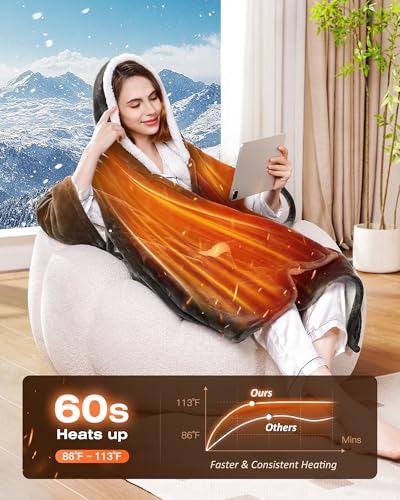 Yokimisu Wearable Heated Blanket - Cozy Gift for Women, Mom, Men| Reversible Flannel & Sherpa Electric Wrap with Pockets &...