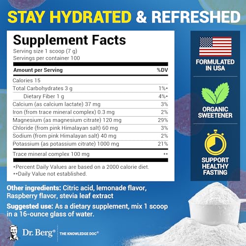 Dr. Berg Zero Sugar Hydration Keto Electrolyte Powder - Enhanced w/ 1000 mg of Potassium & Real Pink Himalayan Salt (NOT T...