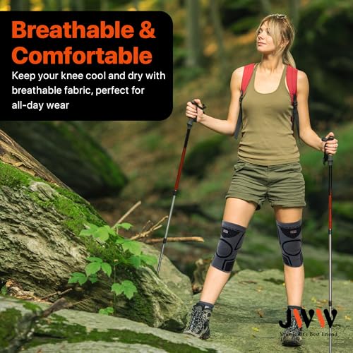 JWW Knee Compression Sleeve 2 Pack for Men and Women, Knee Brace for Knee Pain Relief, Comfortable Support for Running, Wo...