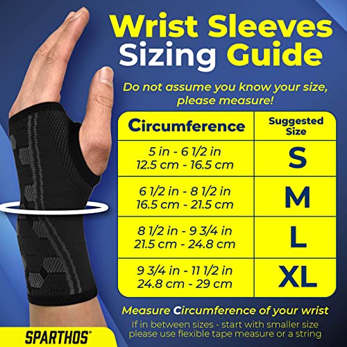 Sparthos Wrist Support Sleeves (Pair) – Compression Wrist Brace for Men and Women - Carpal Tunnel Tendonitis Arthritis Pai...