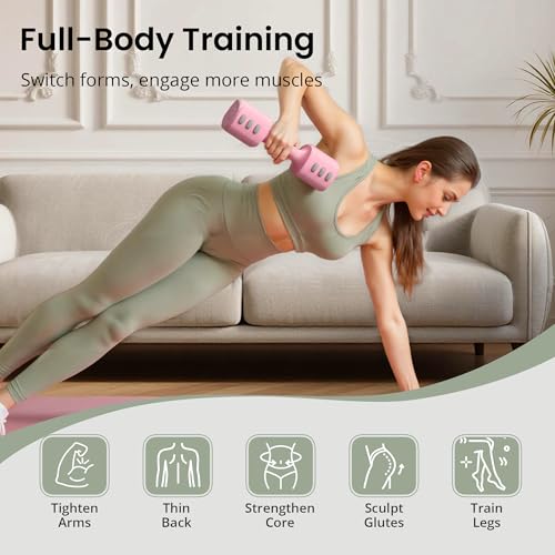 2-in-1 Adjustable Dumbbell Set for Women - 4 Levels (2.2lbs to 12.1lbs) - Home Gym Weights for Women at Home - Fitness Dum...