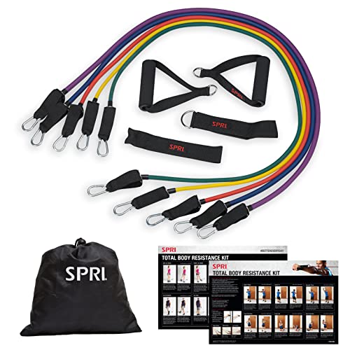 SPRI Resistance Band Kit - Resistance Training Interchangeable Tubes for Full Body Toning - Includes 5 Exercise Bands, Ank...