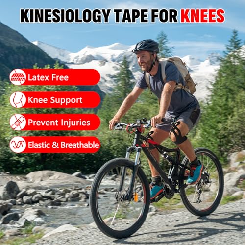 16 Pcs Kinesiology Tape for Knees, Pre Cut Knee Support & Stability, Elastic, Breathable, Latex-Free Pain Relief Athletic ...