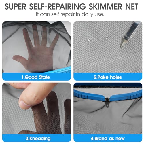 17.5'' Self-repair Pool Net with Pole 10 Ft Thick Aluminum 8 Sections Detachable Pool Poles & Nylon Fine Mesh Netting Bag ...