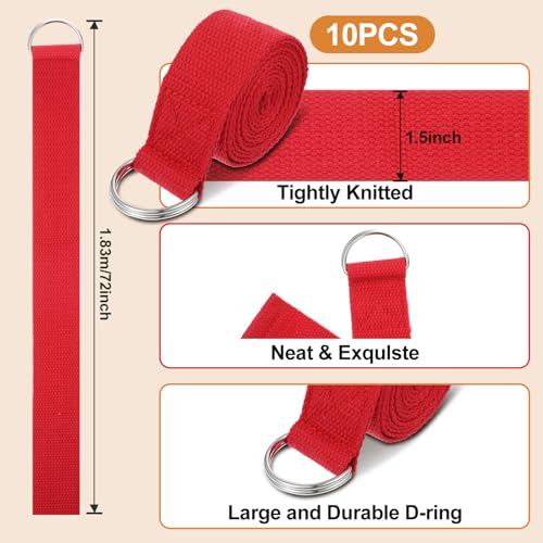 10 Pcs Yoga Strap for Stretching Bulk 6ft Exercise Stretch Band with Metal D Ring Adjustable Pilates Non Elastic Yoga Stre...