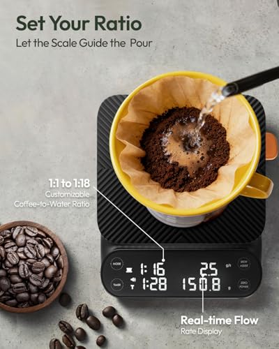 Maestri House S3 Coffee Scale with Timer, 3kg/0.1g Rechargeable Digital Scale, 3 Brew Modes, Adjustable Ratios & Flow Rate...