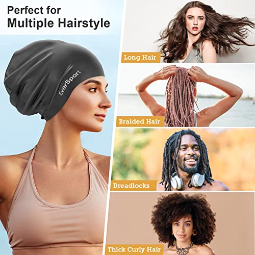 EverSport Large Swim Cap for Braids and Dreadlocks, Waterproof Silicone Swimming Cap for Women Men Keep Hair Dry