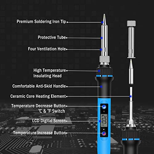 Soldering Iron Kit, 80W 110V Fast Heat up in 10s LCD Digital Adjustable Temperature Soldering Gun Thermostatic Soldering K...