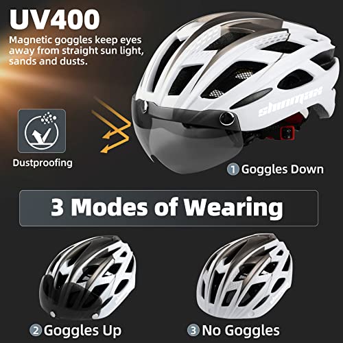 Shinmax Bike Helmet, CPSC/CPC Bike Helmet for Adult Men Women with Magnetic Goggles&Led Back Light Cycling Helmet Adjustab...